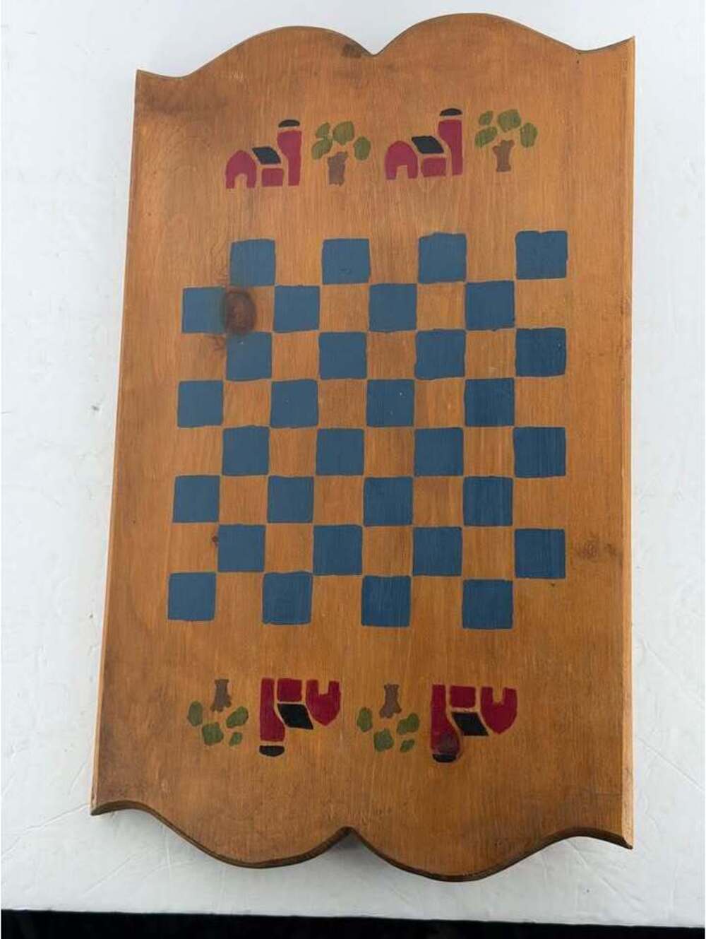 Vintage Handmade Wooden Checkerboard Game with Pieces